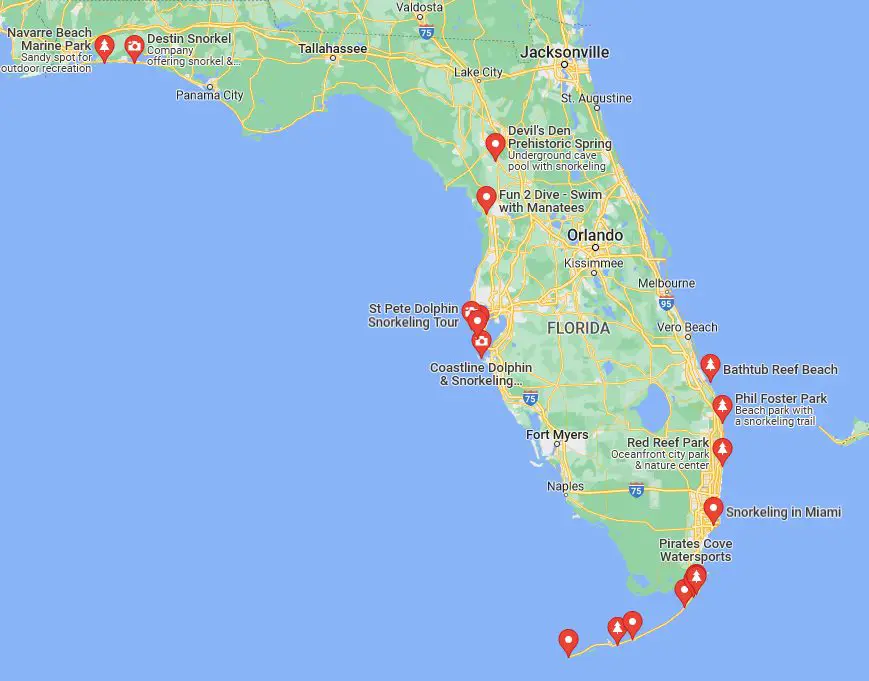 Florida Snorkeling Map - The Best Places to Snorkel